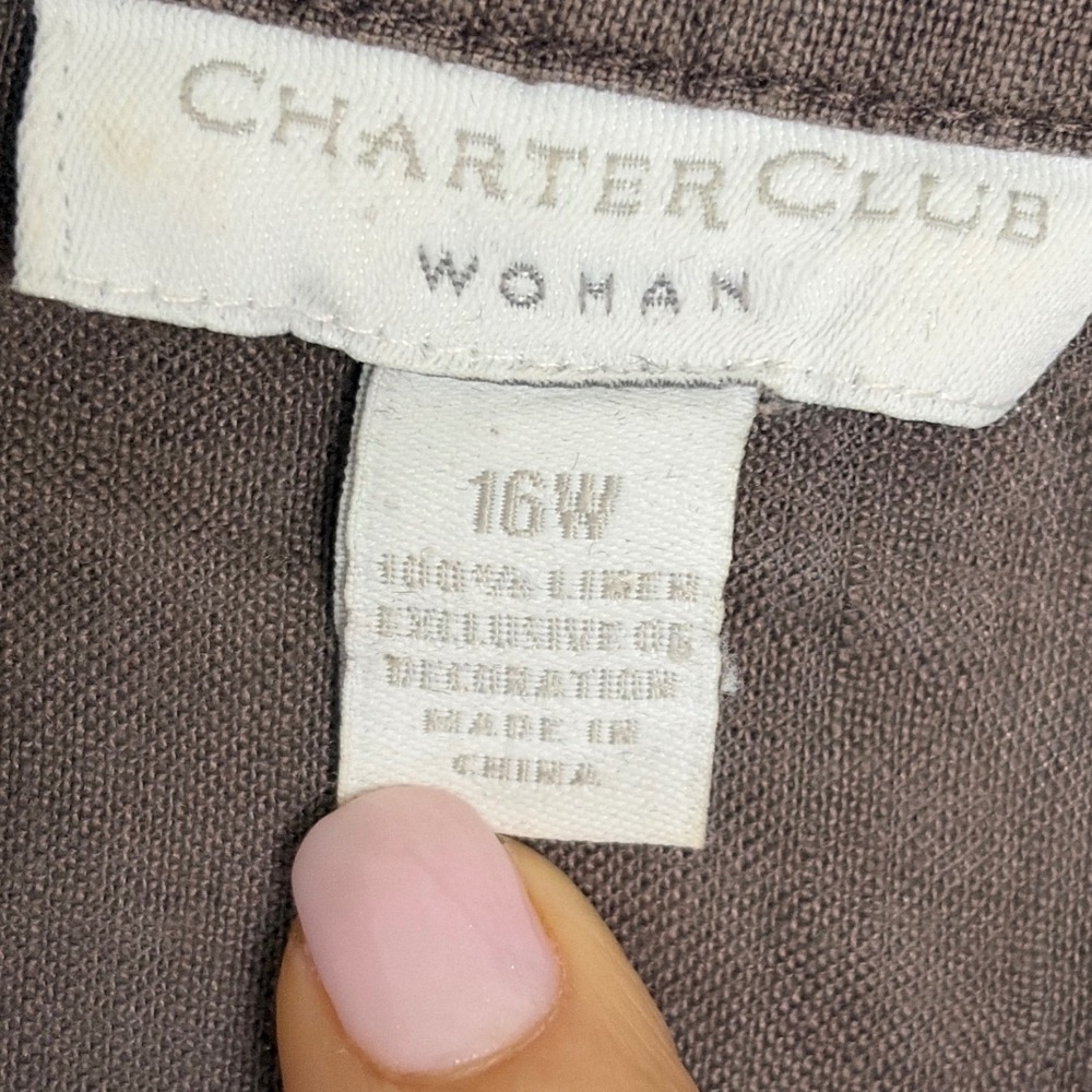Charter Club Womens Linen Tunic Embroidered 16W Brown Boho‎ Coastal Earthy - Picture 4 of 5